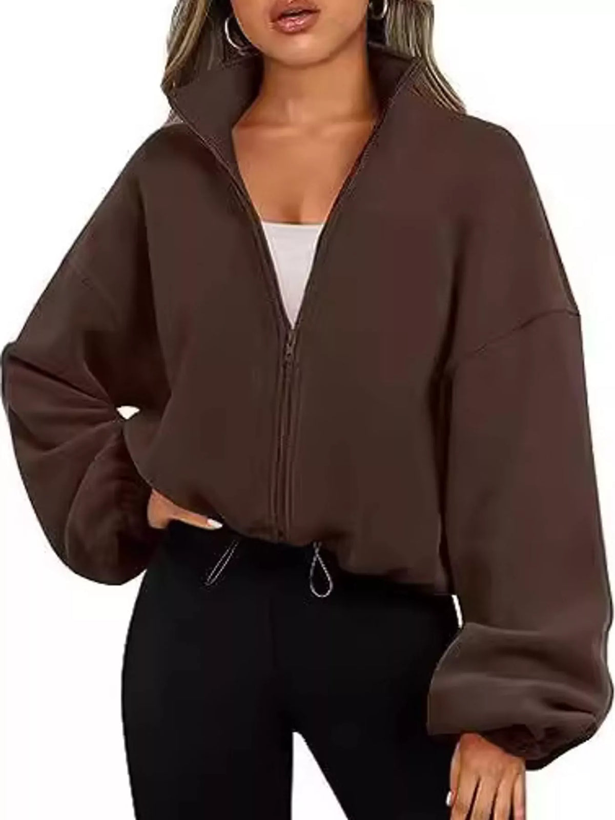 Drawstring Hem Zip Up Jacket
