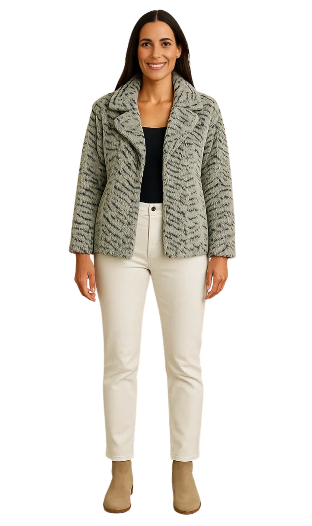 Women's One Button Faux Fur Lined Swing Jacket