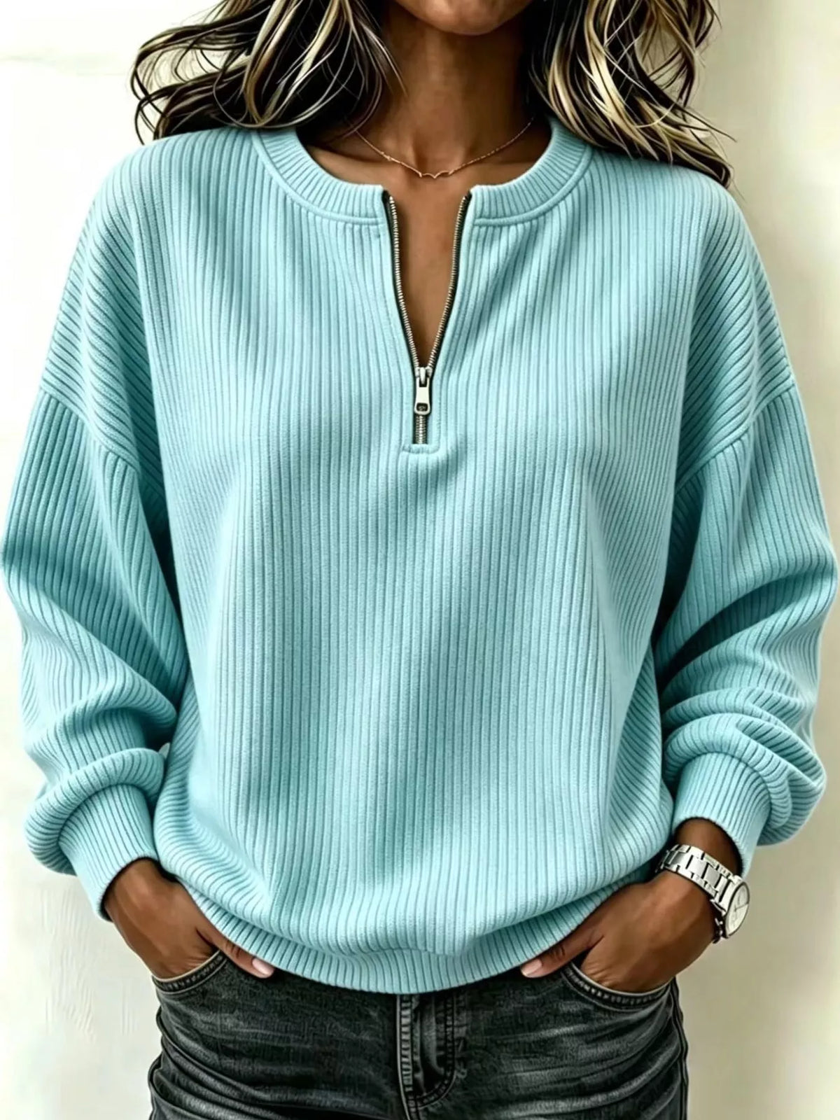 Full Size Quarter-Zip Dropped Shoulder Sweatshirt Plus Size