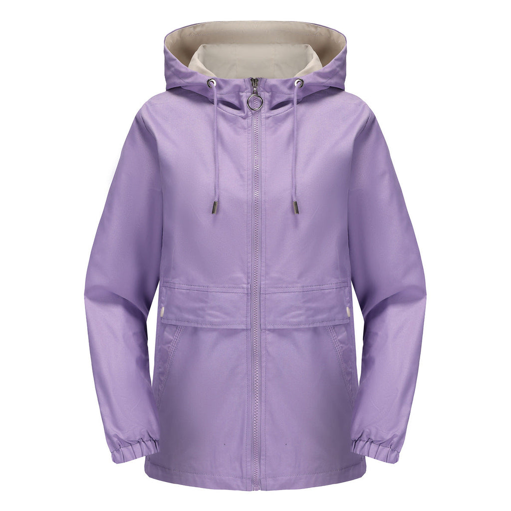 New Hooded Solid Color Trench Coat For Women