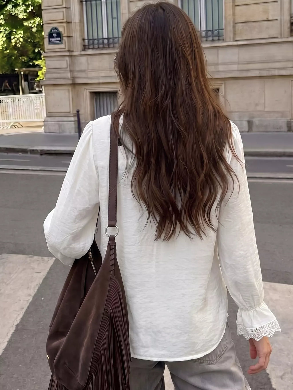 Lace-Trimmed Button-Down Shirt
