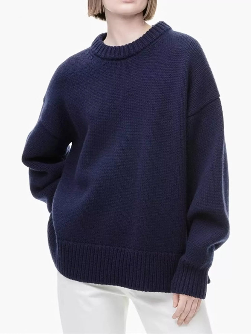Round Neck Dropped Shoulder Sweater