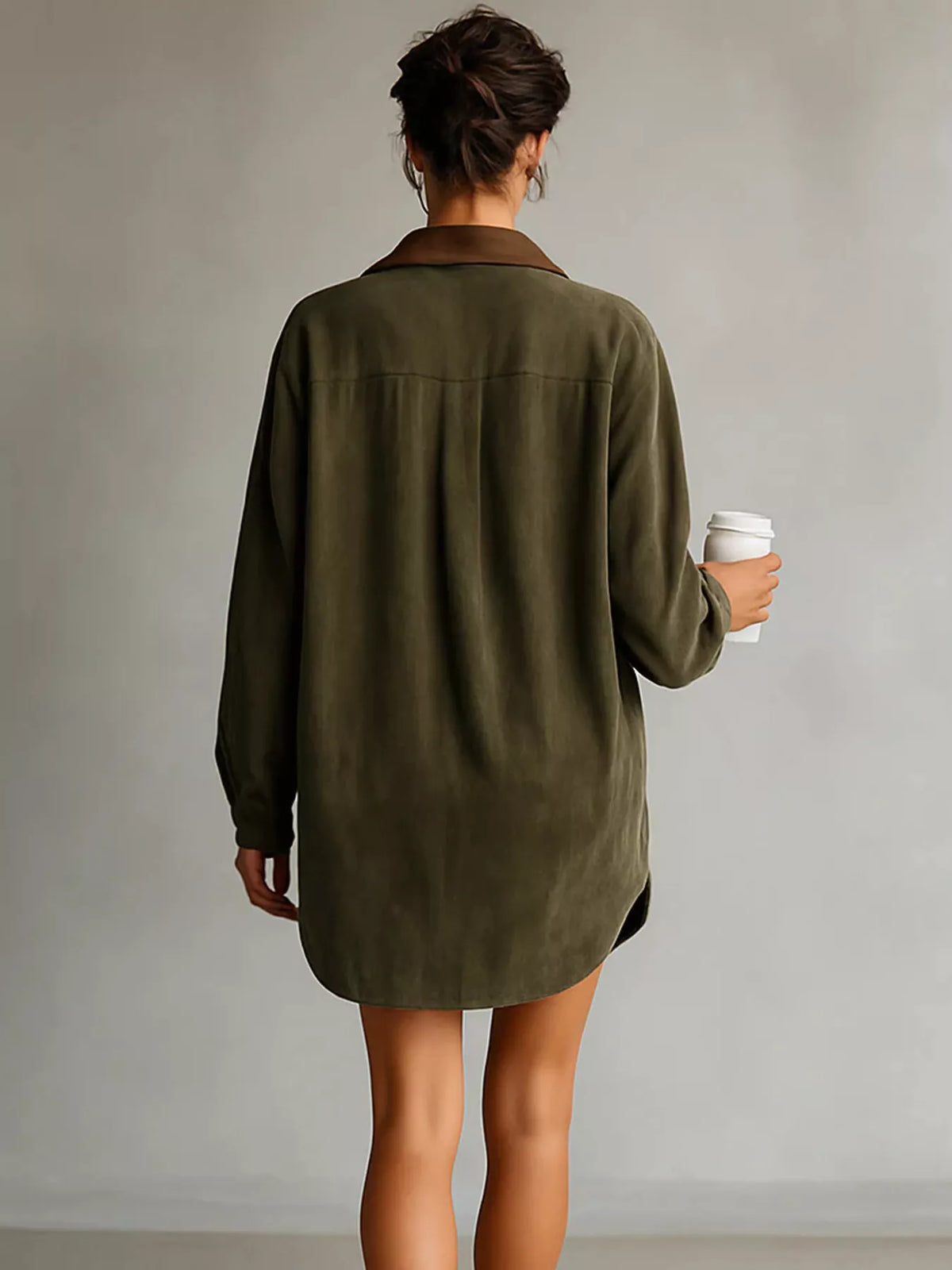 Contrast Collar Mini Shirt Dress