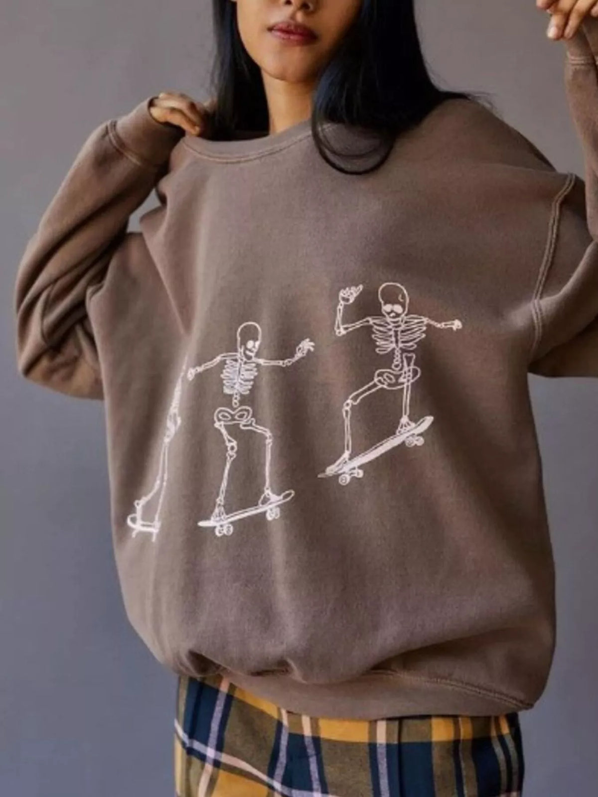 Skeleton Graphic Round Neck Sweatshirt