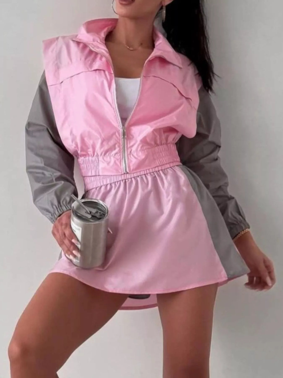 Color-Block Cropped Jacket and Skort Set