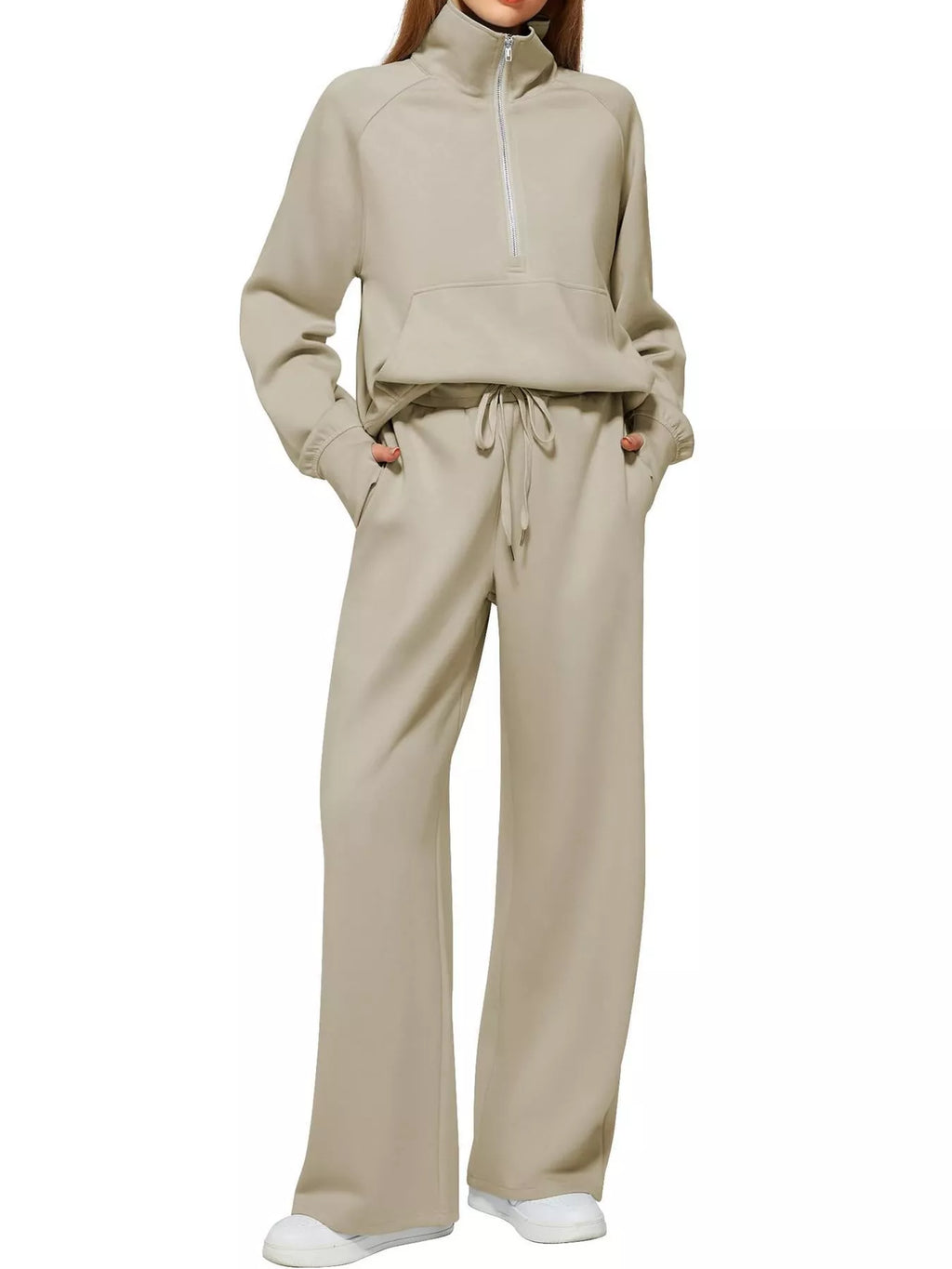 Half-Zip Sweatshirt and Wide-Leg Pants Set