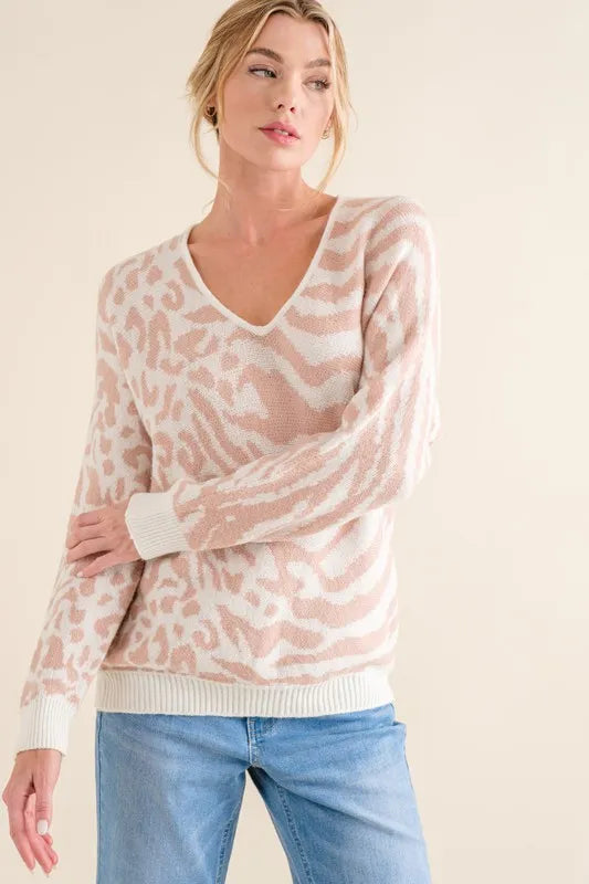 And The Why Leopard Zebra Combo Casual Sweater Top