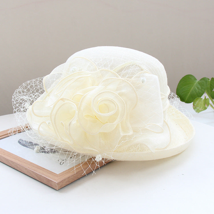 Banquet Flower Top Hat With Curled Brim Sun Hat