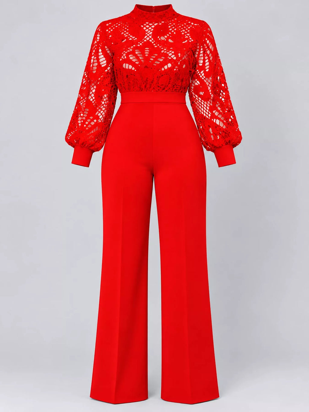 Full Size Lace Lantern Sleeve Flare Jumpsuit Plus Size