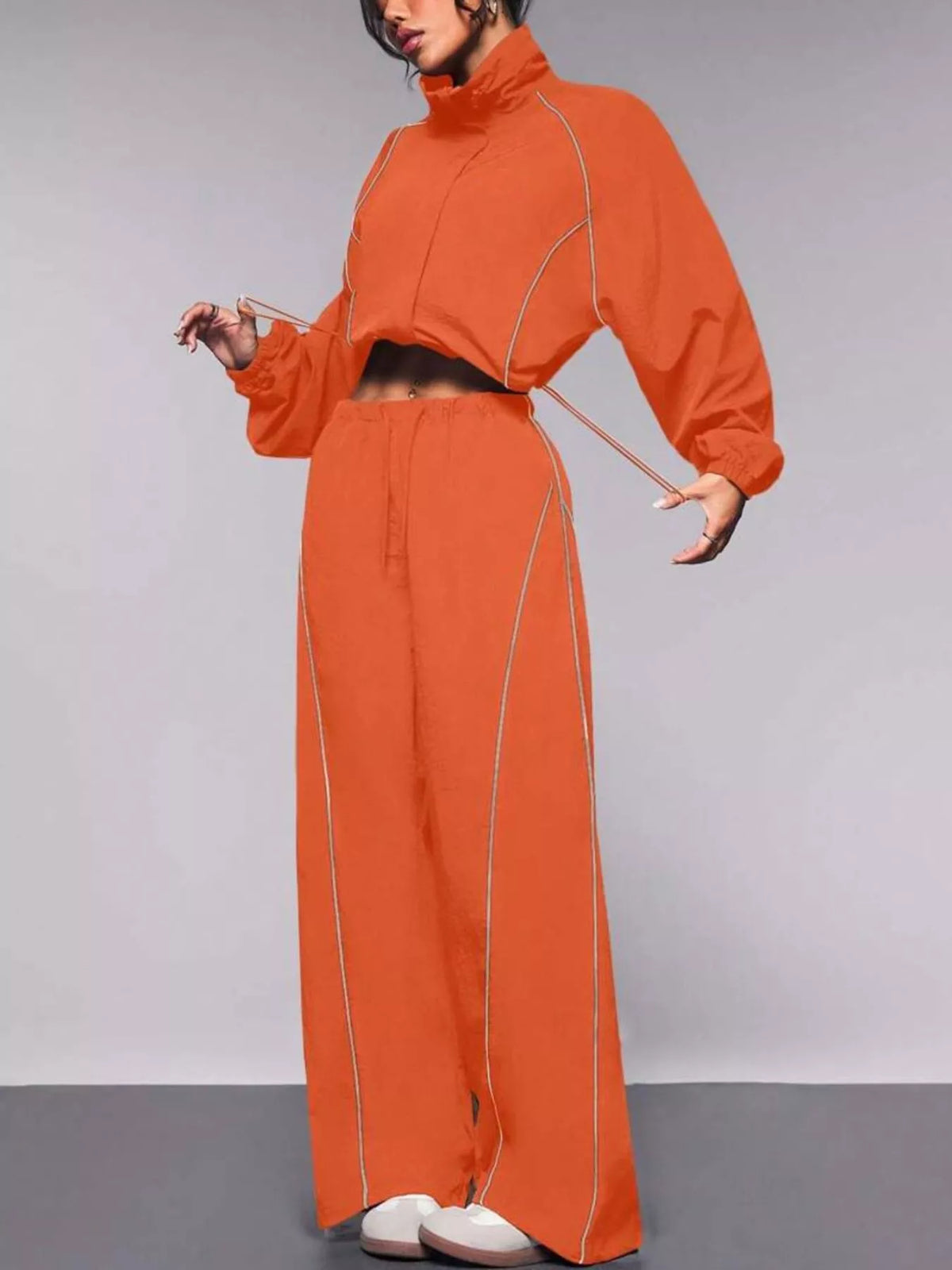 Crop Jacket and Wide-Leg Pants Set