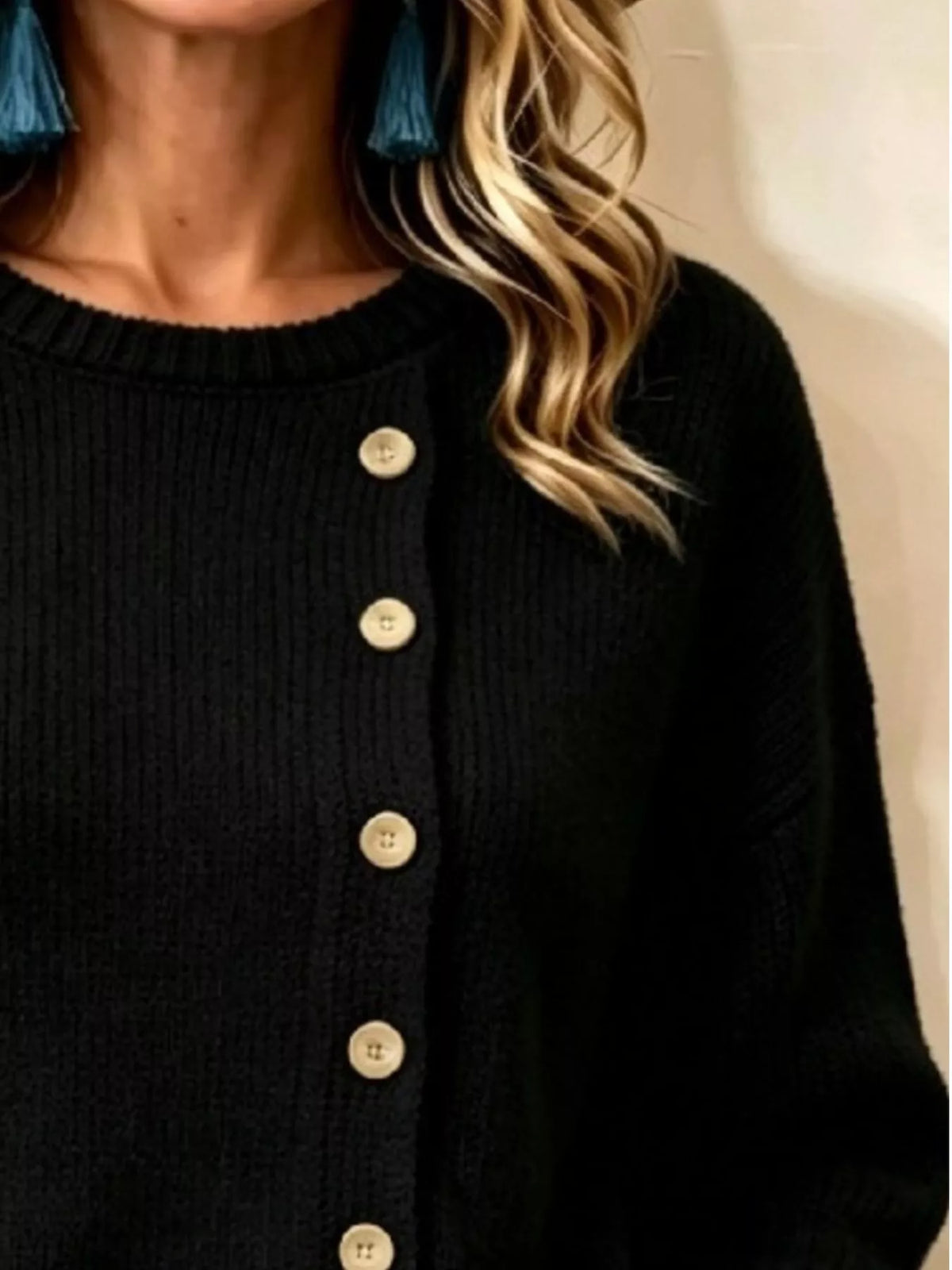Decorative Button Round Neck Sweater