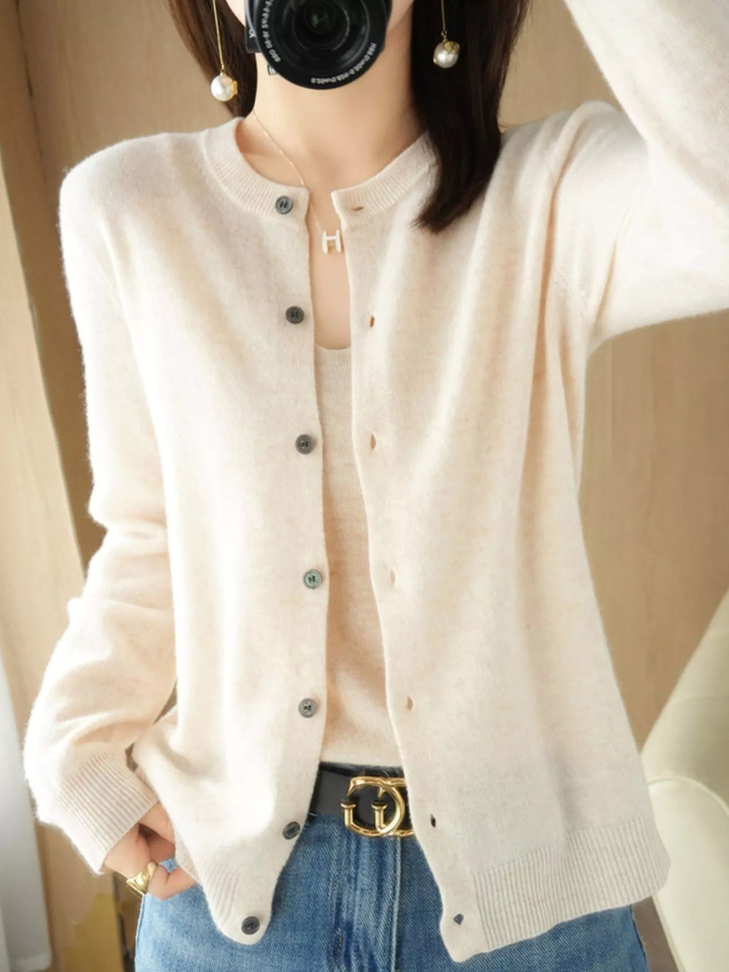 Classic Crew Neck Knit Cardigan