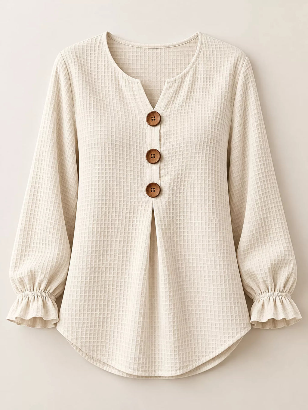 Full Size Waffle Knit Flounce Sleeve Blouse Plus Size
