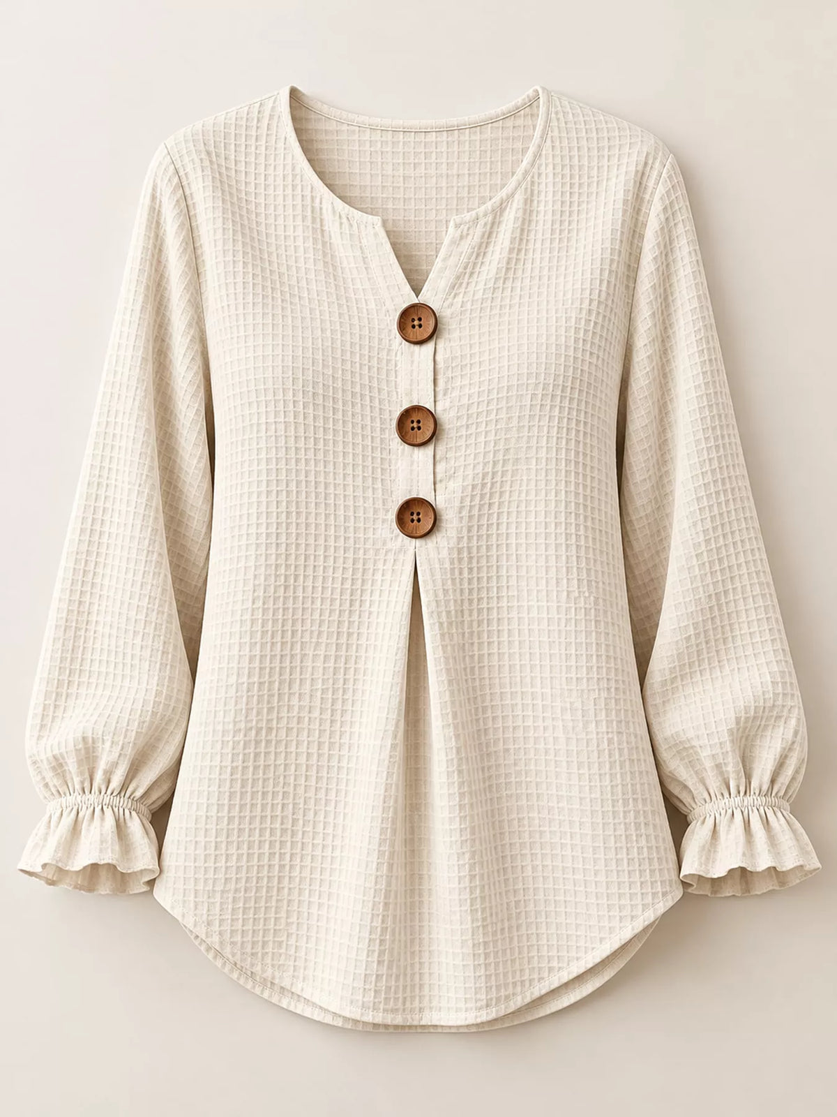 Full Size Waffle Knit Flounce Sleeve Blouse Plus Size