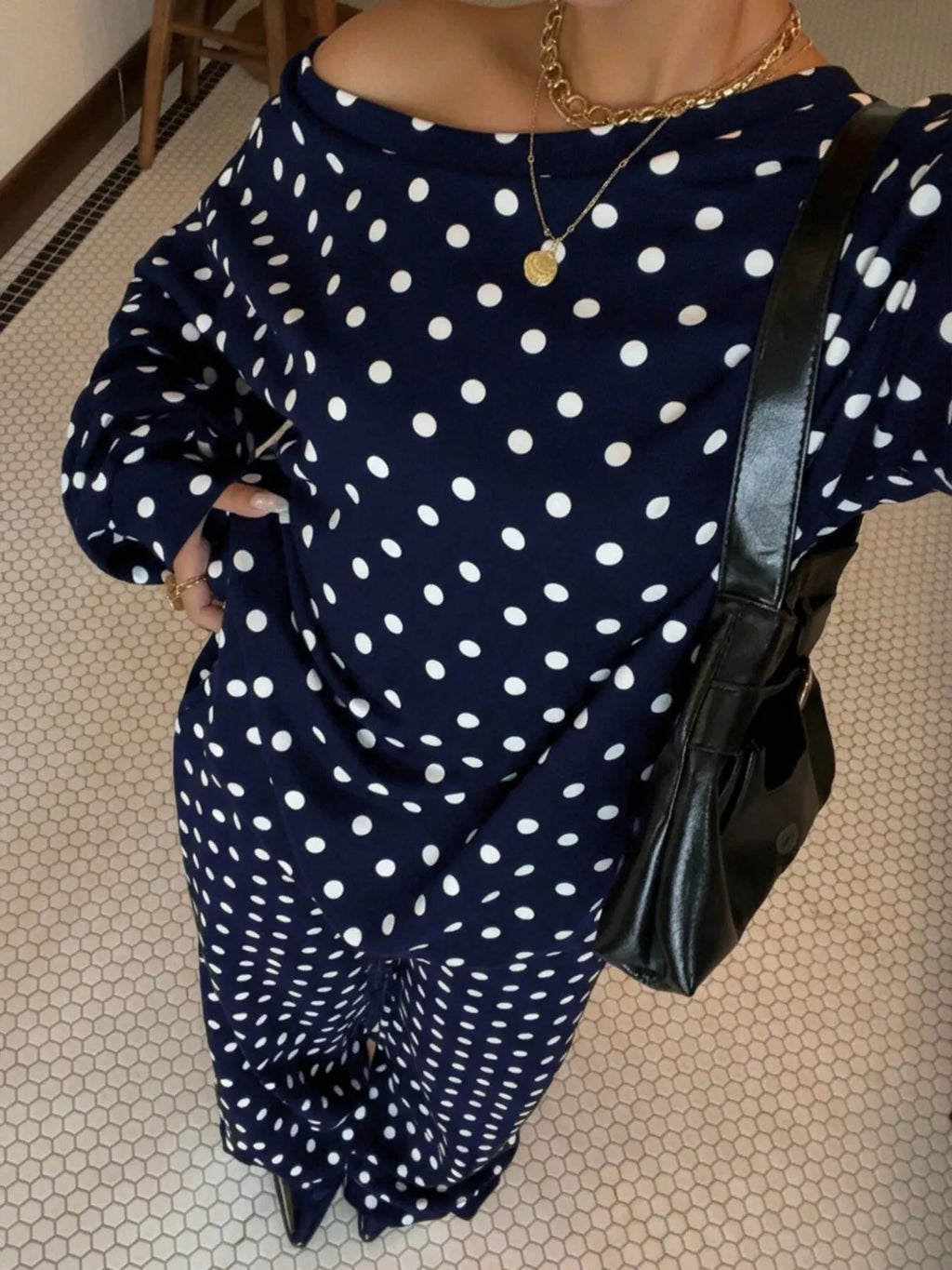 Polka Dot Boat Neck Top and Pants Set