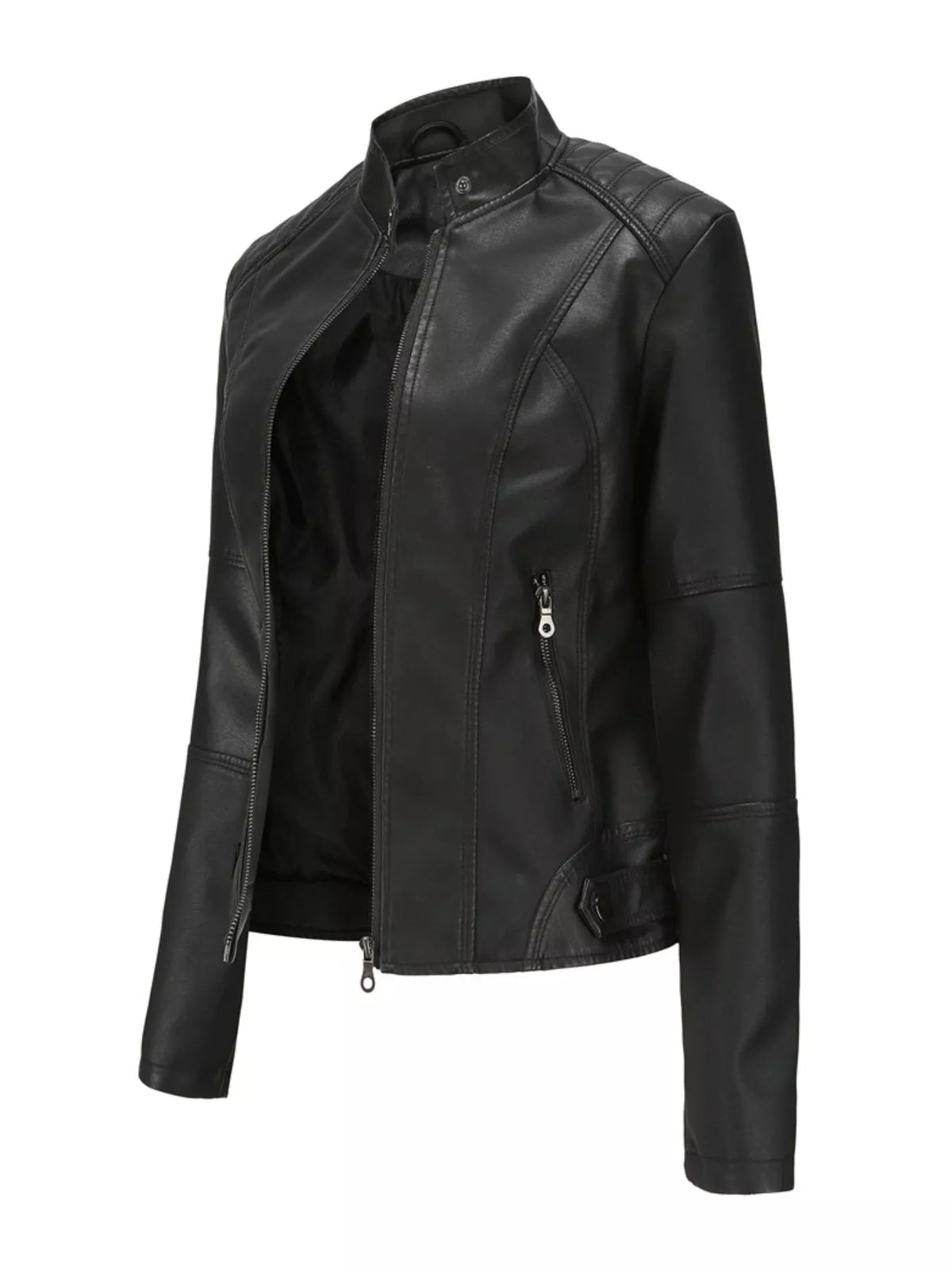 Full Size Slim Fit Faux Leather Moto Jacket Plus Size