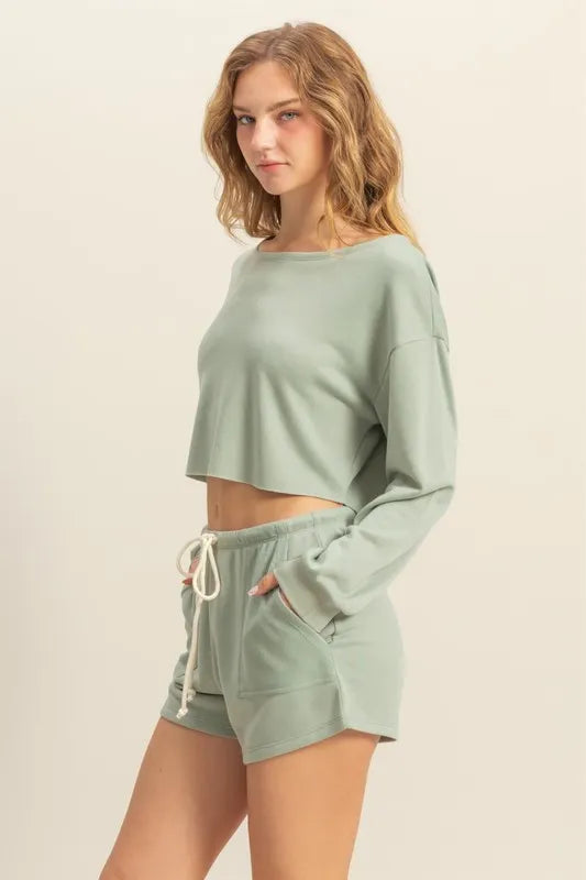 HYFVE Boat Neck Long Sleeve Cropped Top