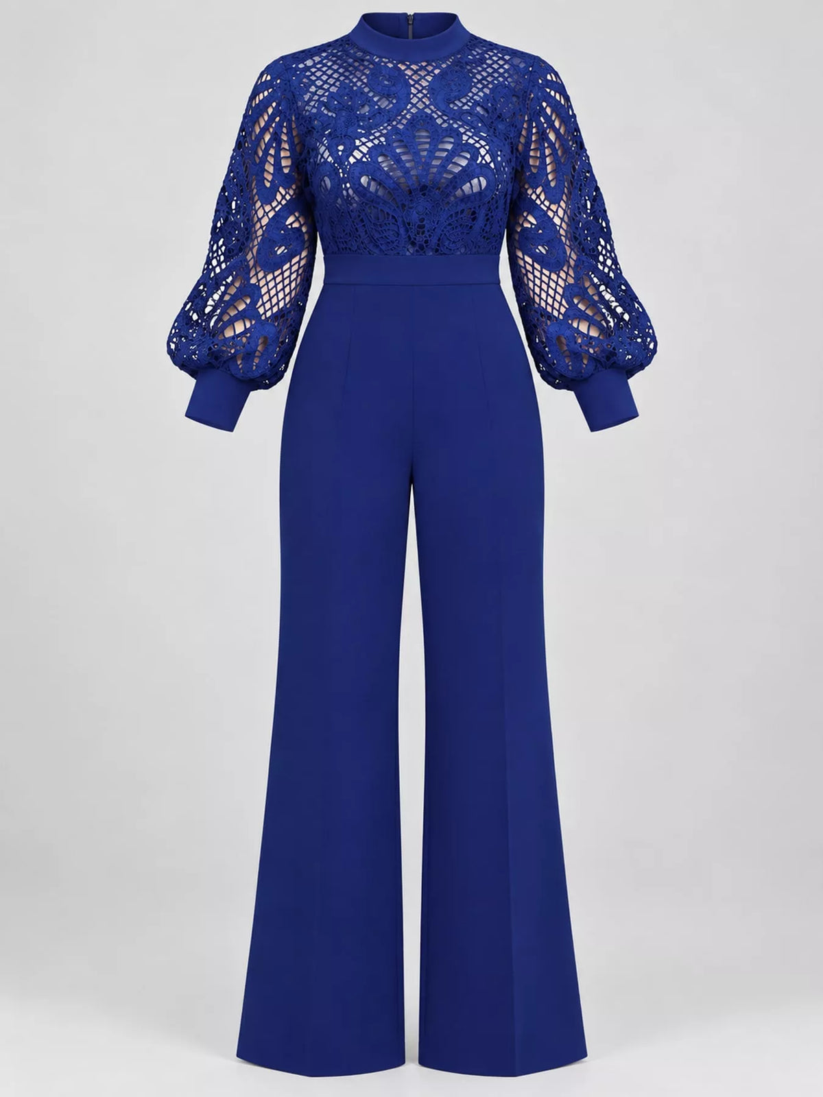 Full Size Lace Lantern Sleeve Flare Jumpsuit Plus Size