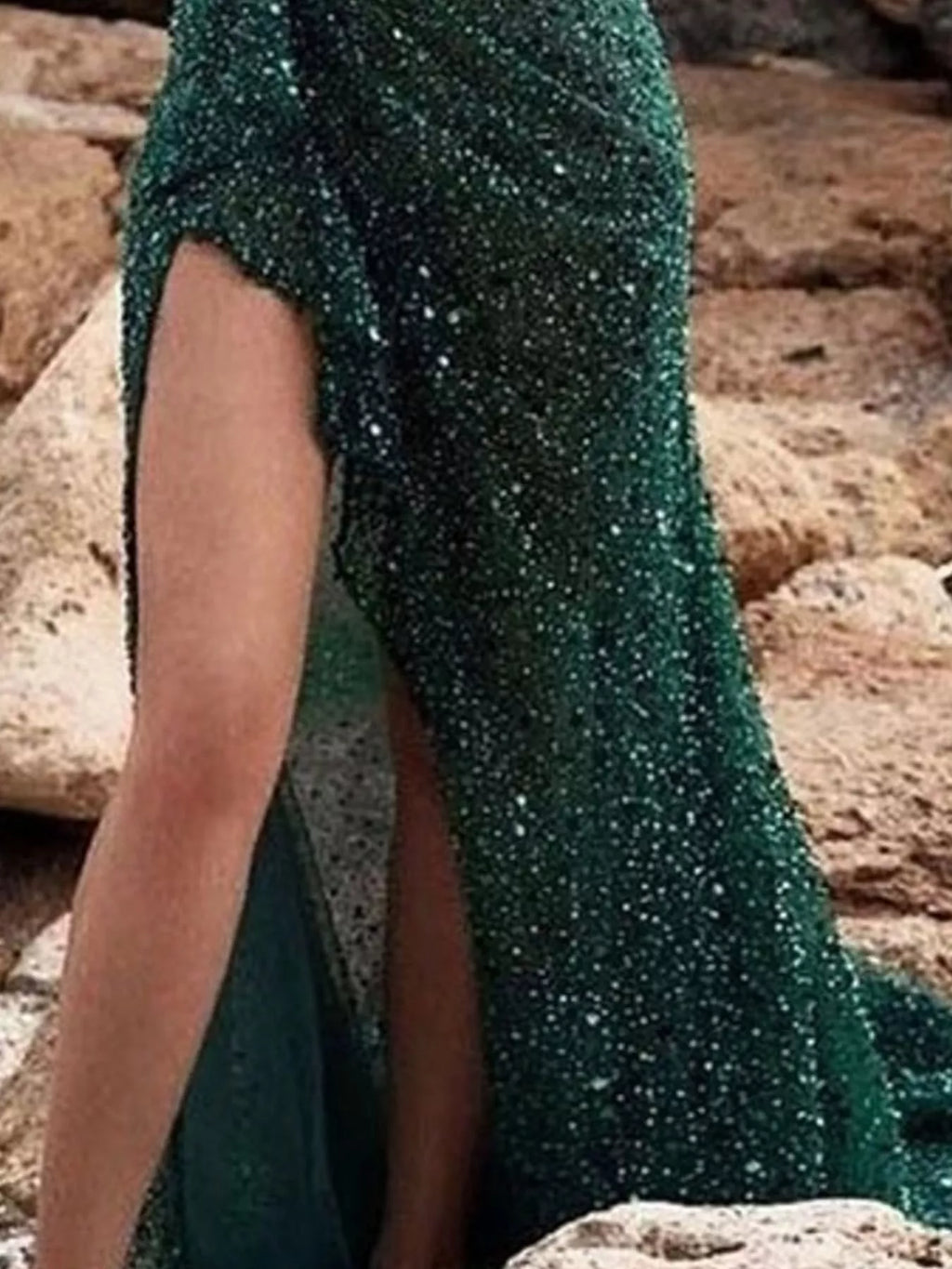 Full Size Sequin One-Shoulder High-Slit Evening Dress Plus Size