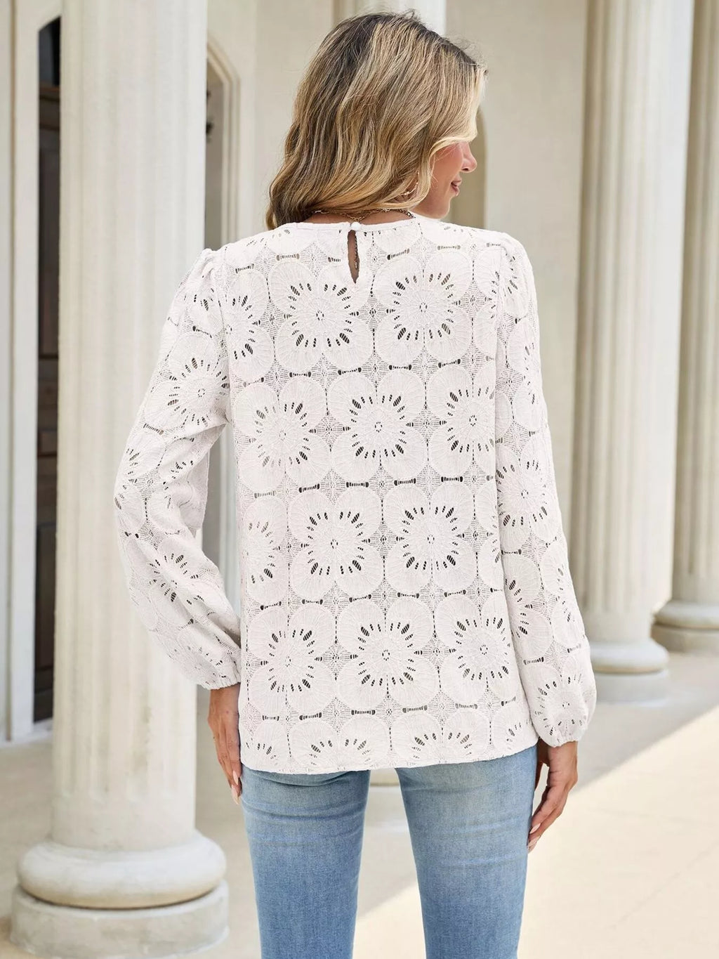 Floral Eyelet Lace Long Sleeve Blouse