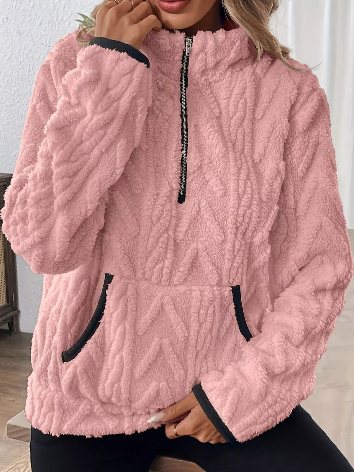 Full Size Quarter-Zip Sherpa Sweatshirt Plus Size