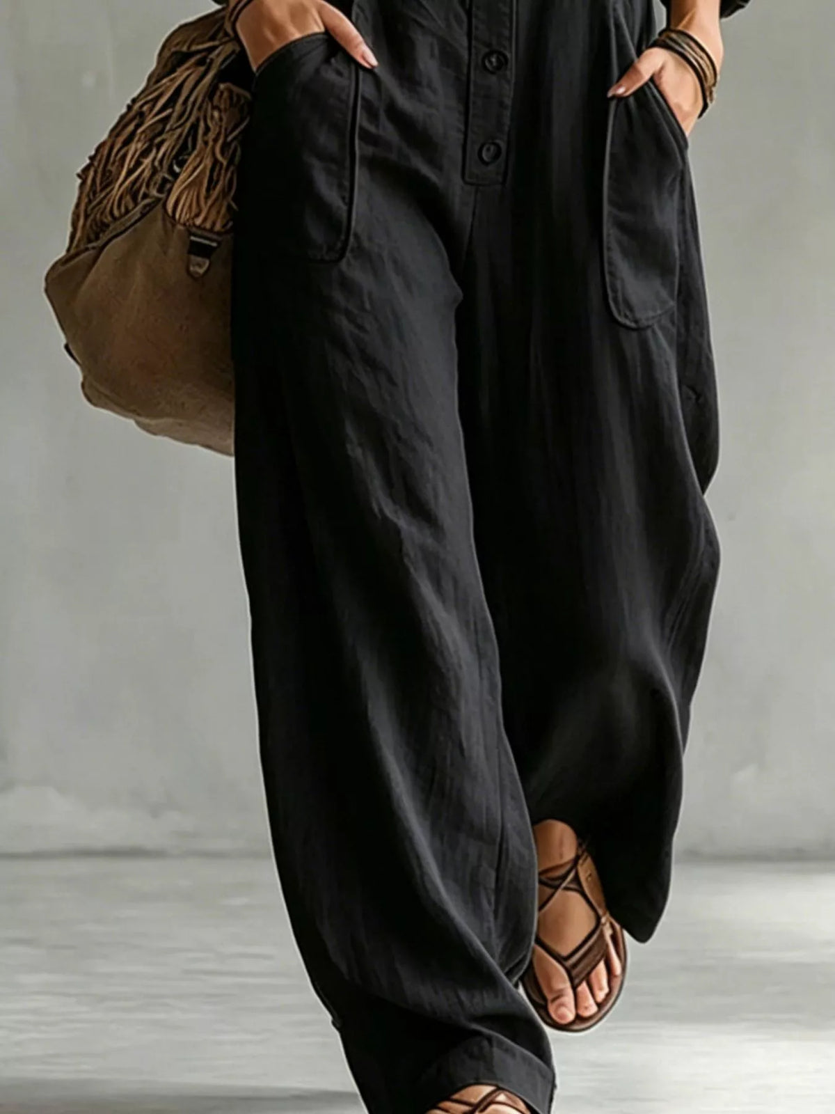 Full Size Long Sleeve Button Front Jumpsuit Plus Size