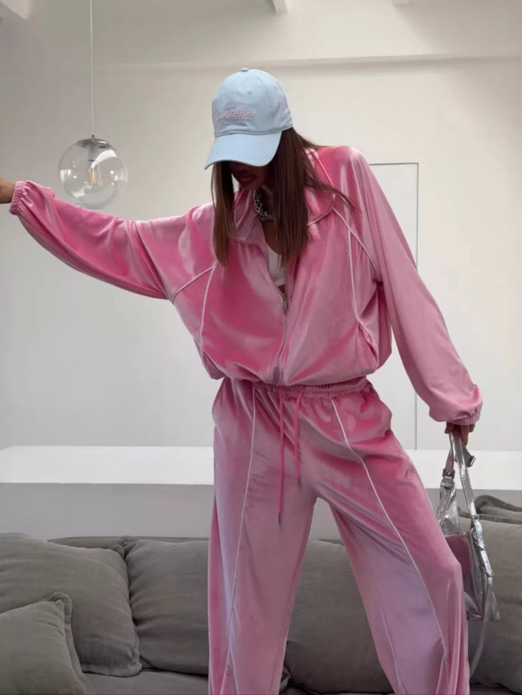 Zip Up Long Sleeve Top and Pants Set