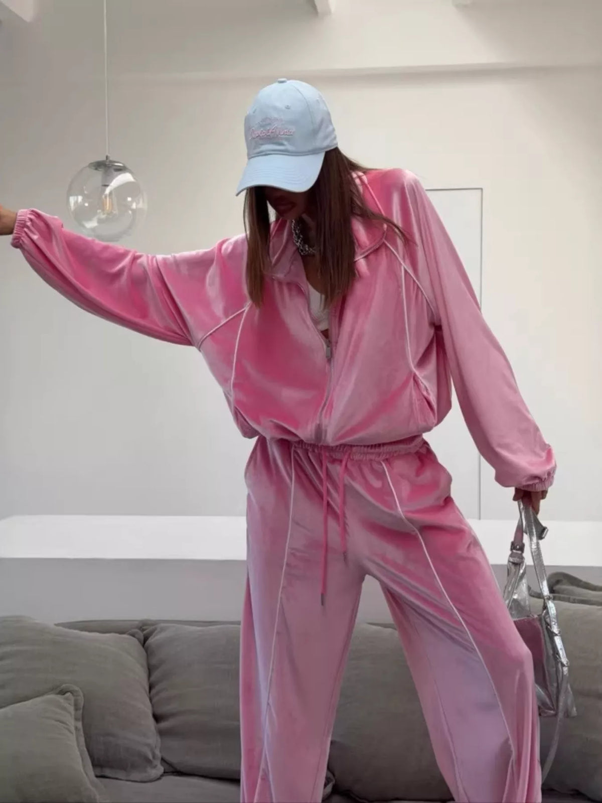 Zip Up Long Sleeve Top and Pants Set
