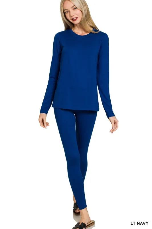 Microfiber Round Neck Top and Leggings Set