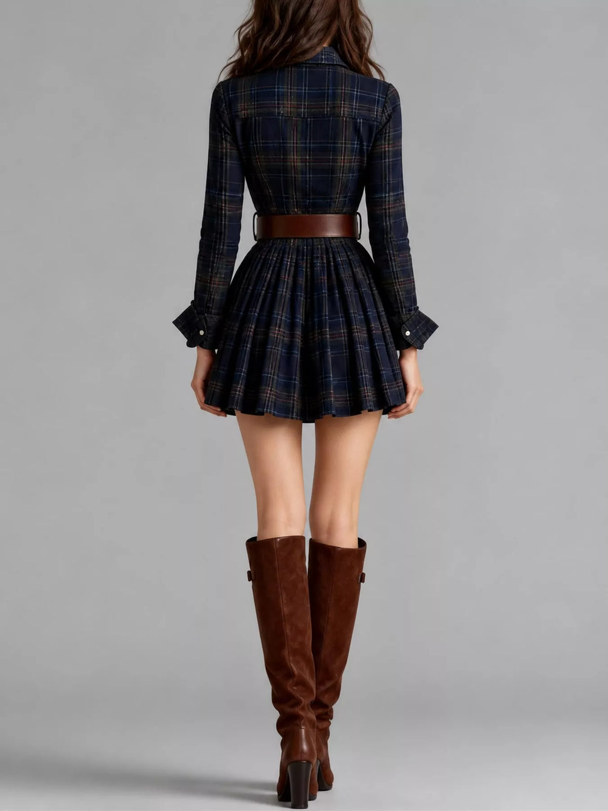 Plaid Long-Sleeve Shirt Dress