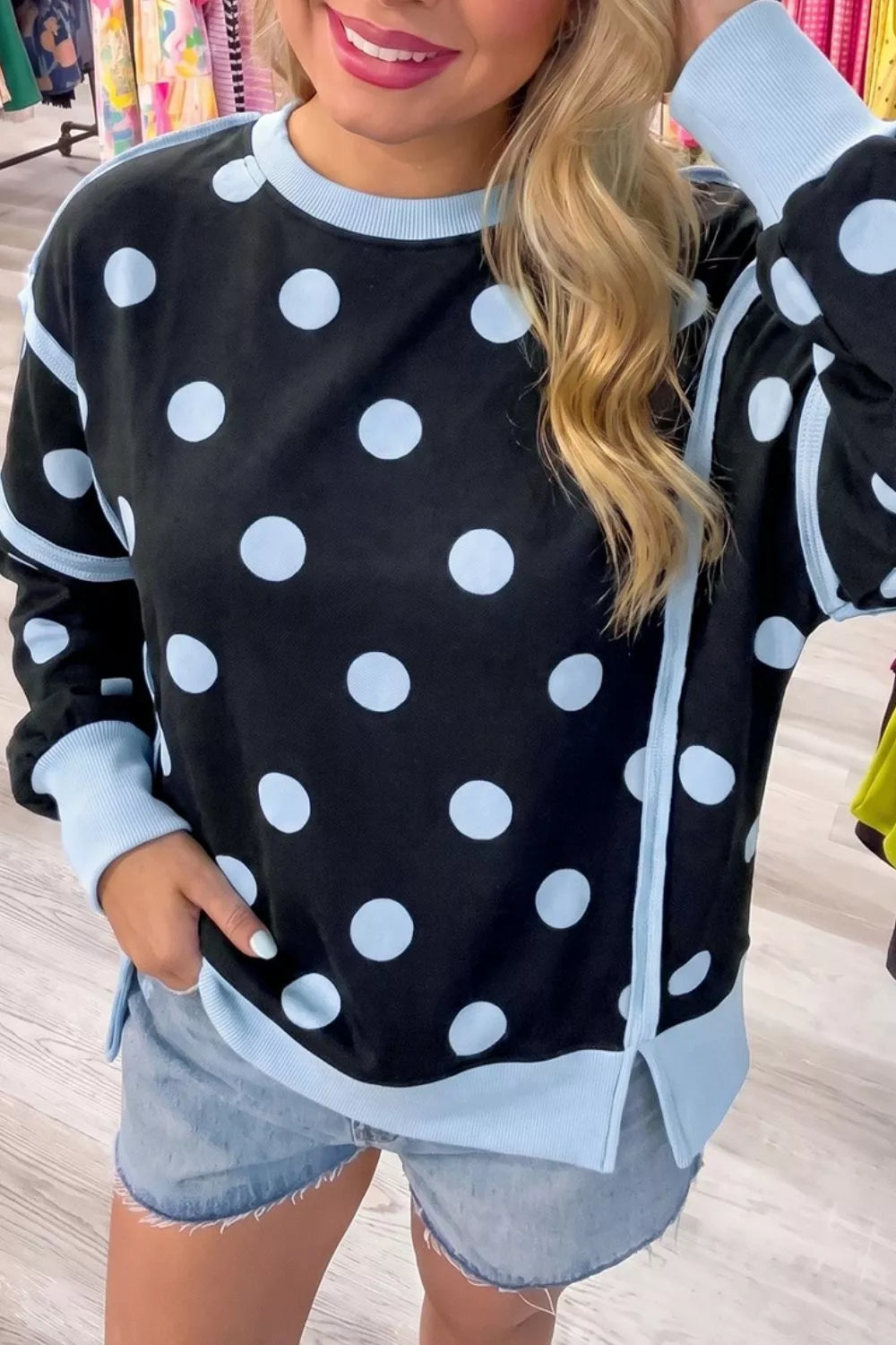 Polka Dot Crew Neck Sweatshirt