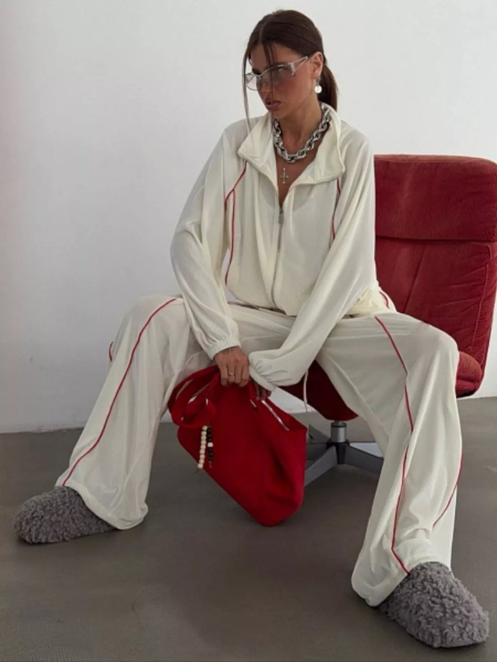 Zip Up Long Sleeve Top and Pants Set