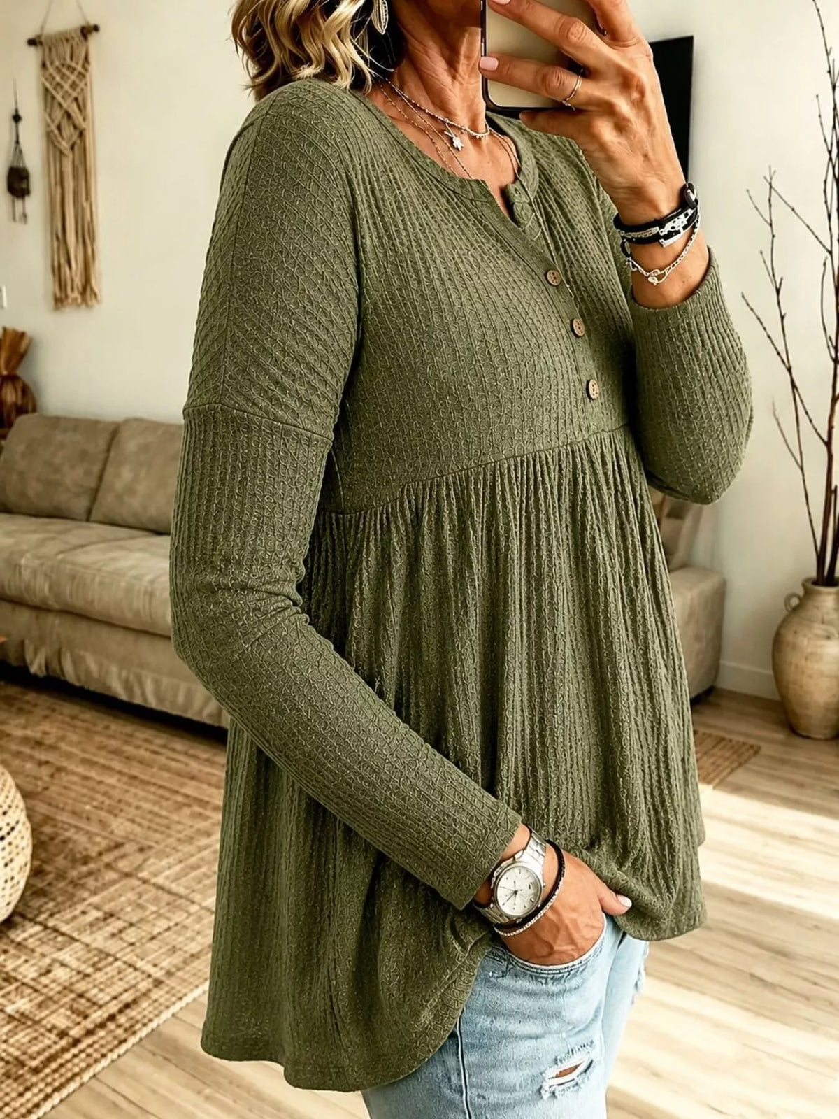 Button Detail Knitted Casual Top
