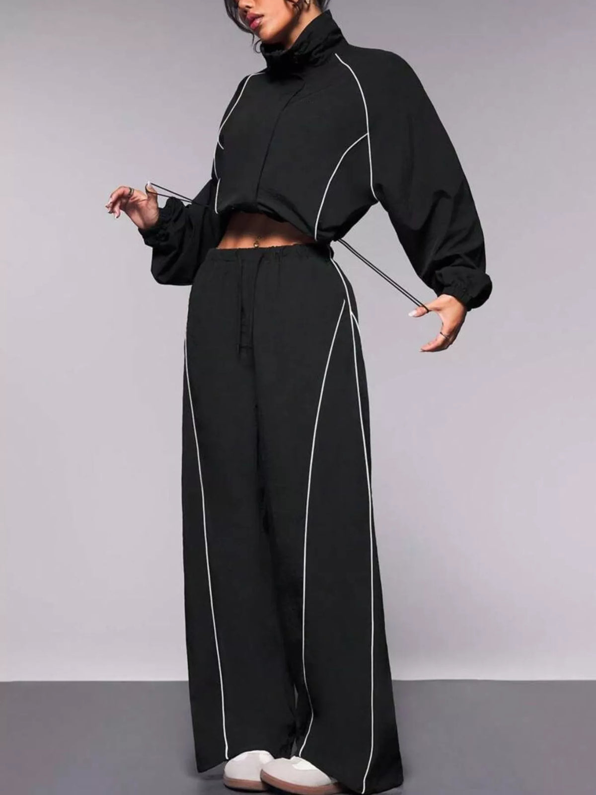 Crop Jacket and Wide-Leg Pants Set
