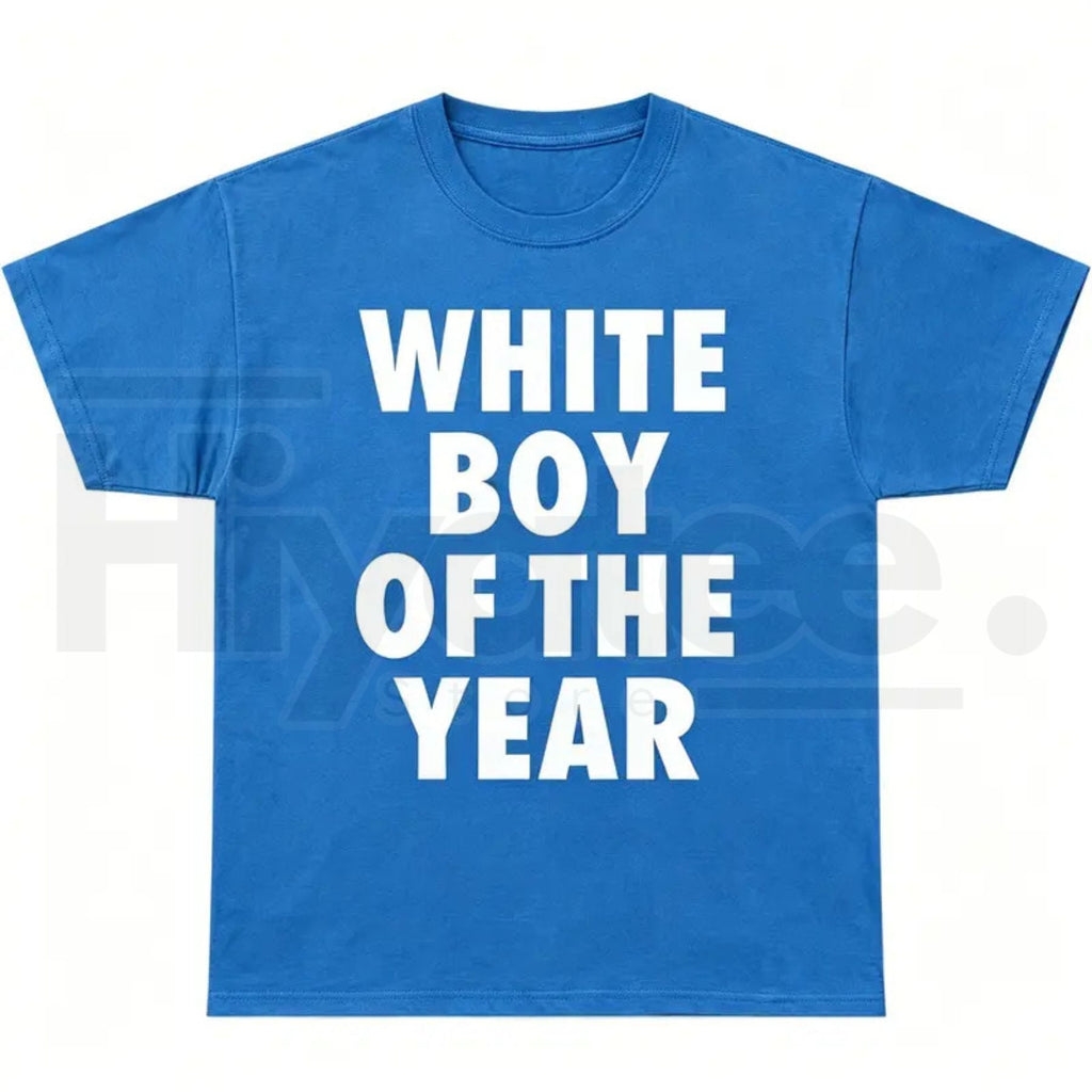 Men's White Boy Of The Year Oversized Round Neck Funny Meme Graphic T-Shirt