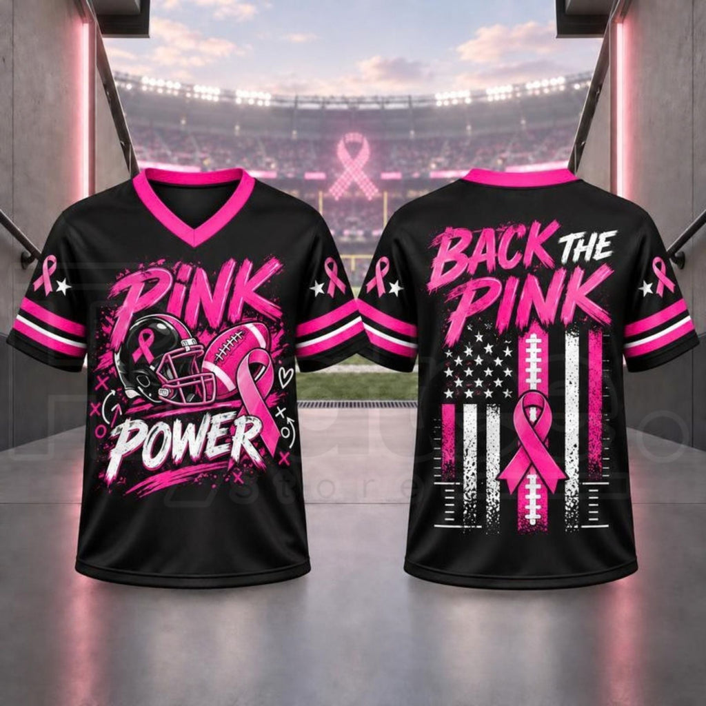 Breast Cancer Awareness Football Jersey – Pink Ribbon V-Neck Game Day Top