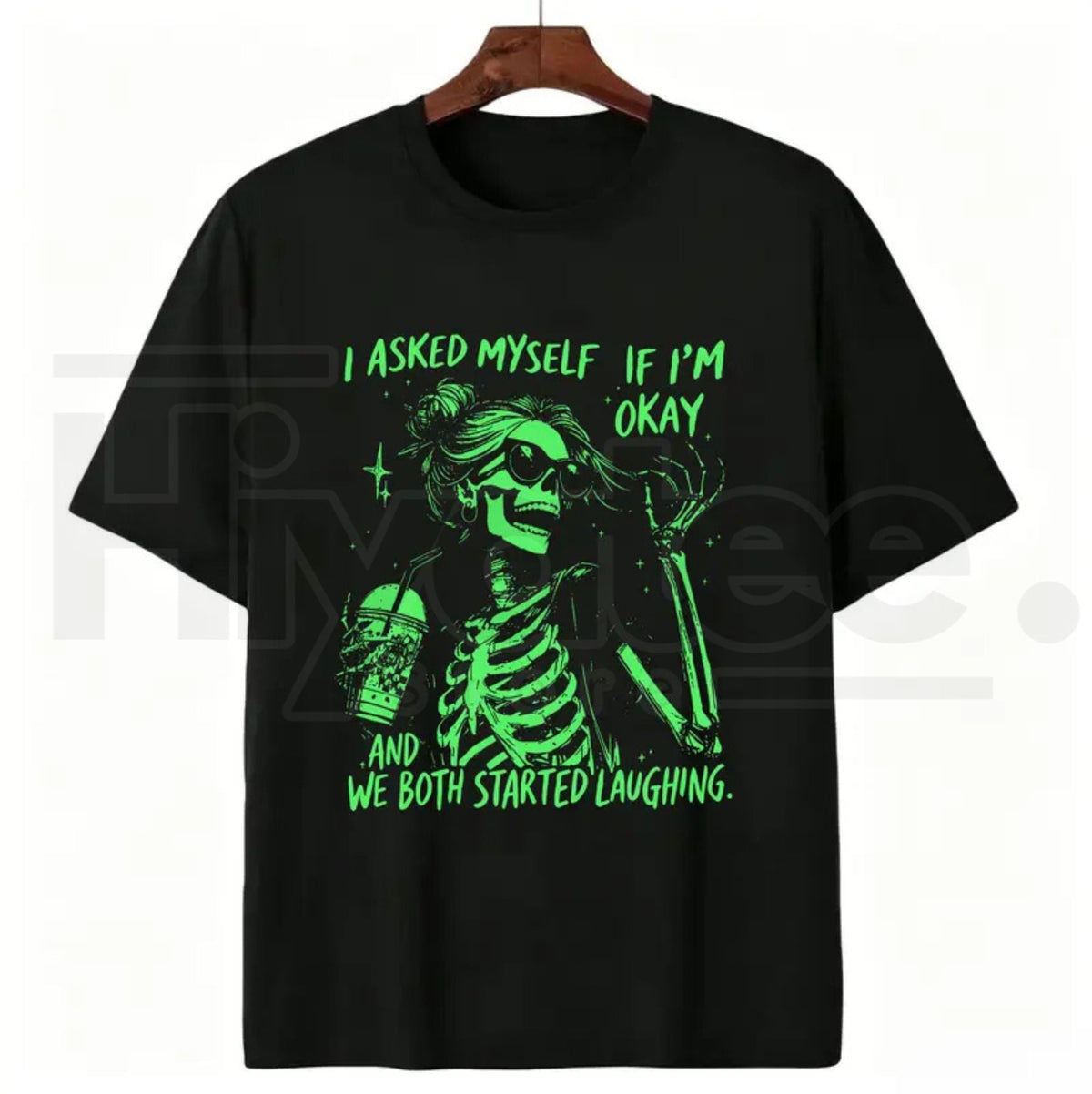 Asked Myself If I'm Okay We Both Start Laughing T-Shirt – Trendy Skeleton Graphic Tee