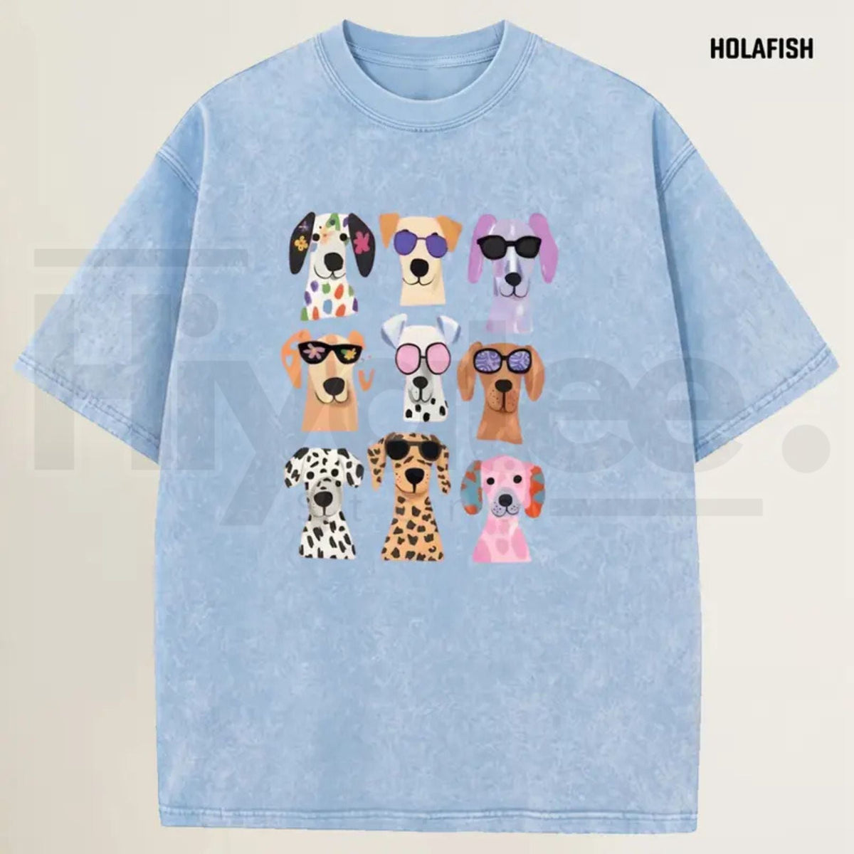 Holafish Women's Vintage Acid Wash Funny Dog Graphic Tee – Soft Breathable Cotton Casual Summer Top