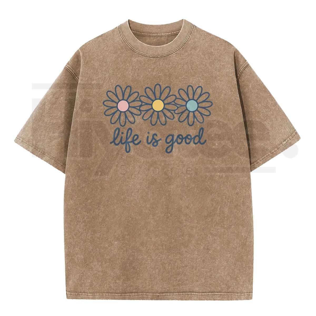 Holafish Acid Wash Daisy Print T-Shirt – Vintage Streetwear Drop Shoulder Graphic Tee