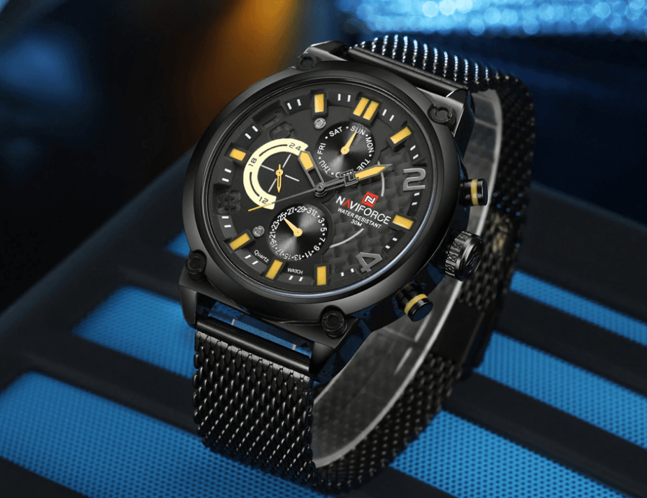 Men's Multifunction Analog Quartz Watches Waterproof Wrist Watch With Stainless Steel Mesh Band Excellent Design Perfect Gift