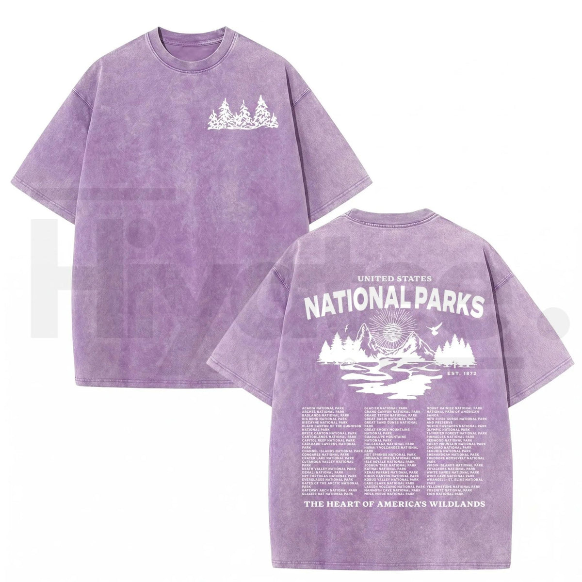 Vintage Wash National Parks Graphic Tee – Retro Nature Acid Washed Heavyweight Streetwear Shirt