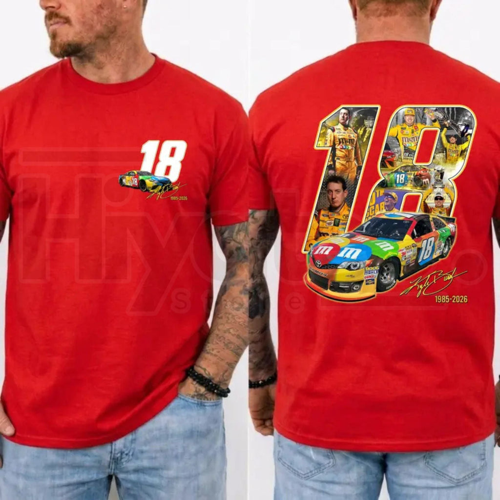 Kyle Busch 18 Tribute T-Shirt – Rowdy NASCAR Racing Legend Graphic Tee