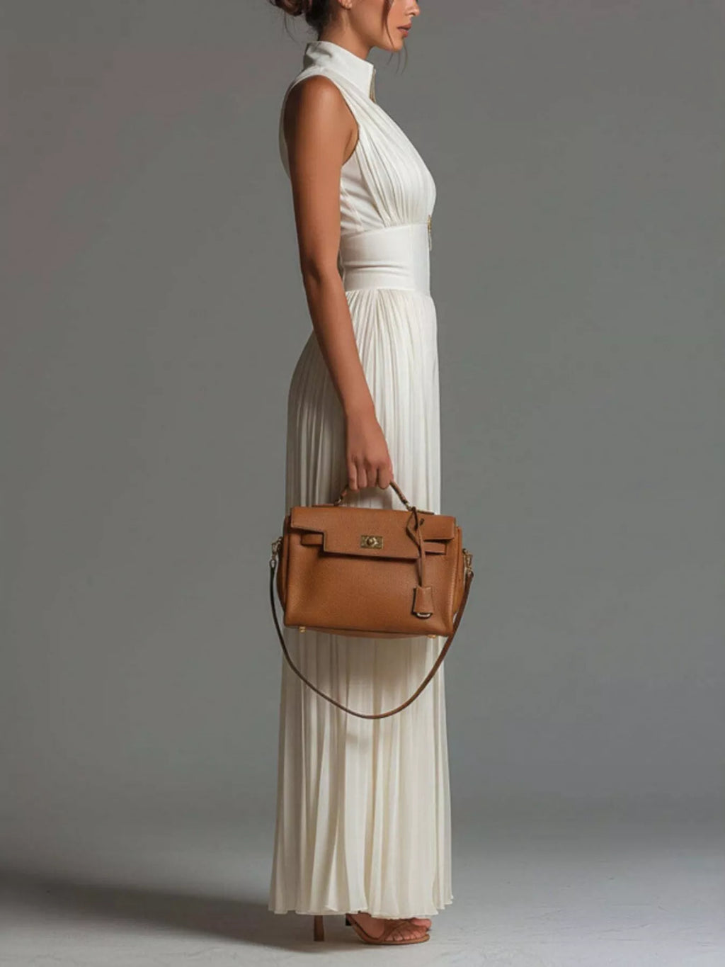 Sleeveless Pleated Wide-Leg Jumpsuit with Front Zipper