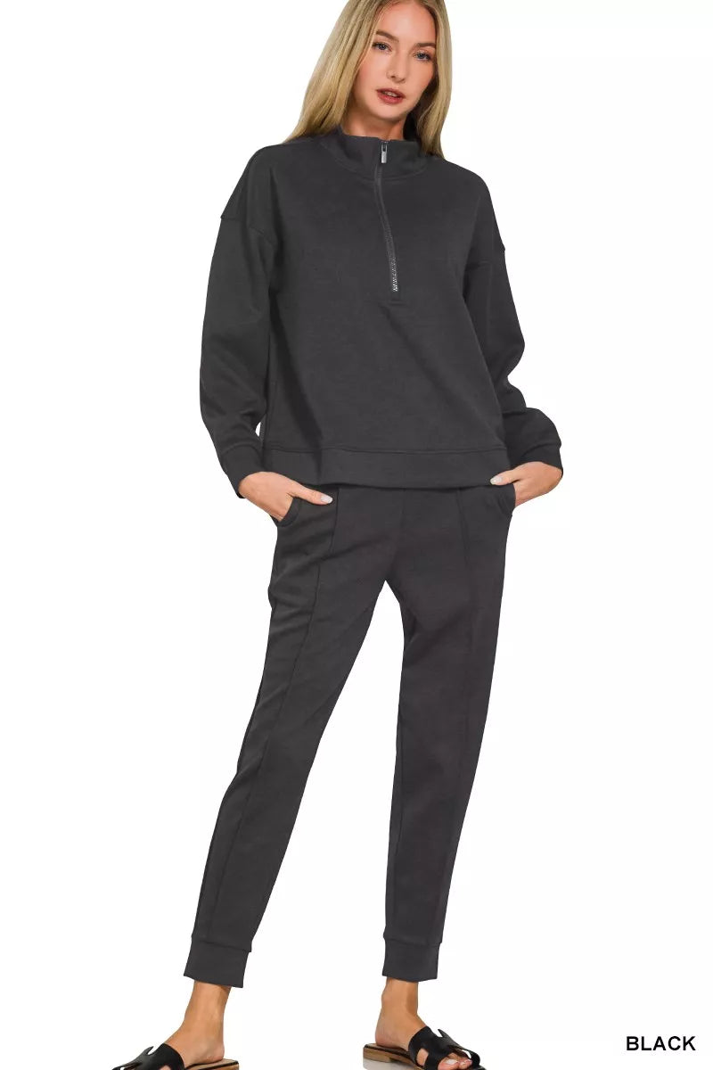 Zenana Scuba Half Zip Pullover and Jogger Set