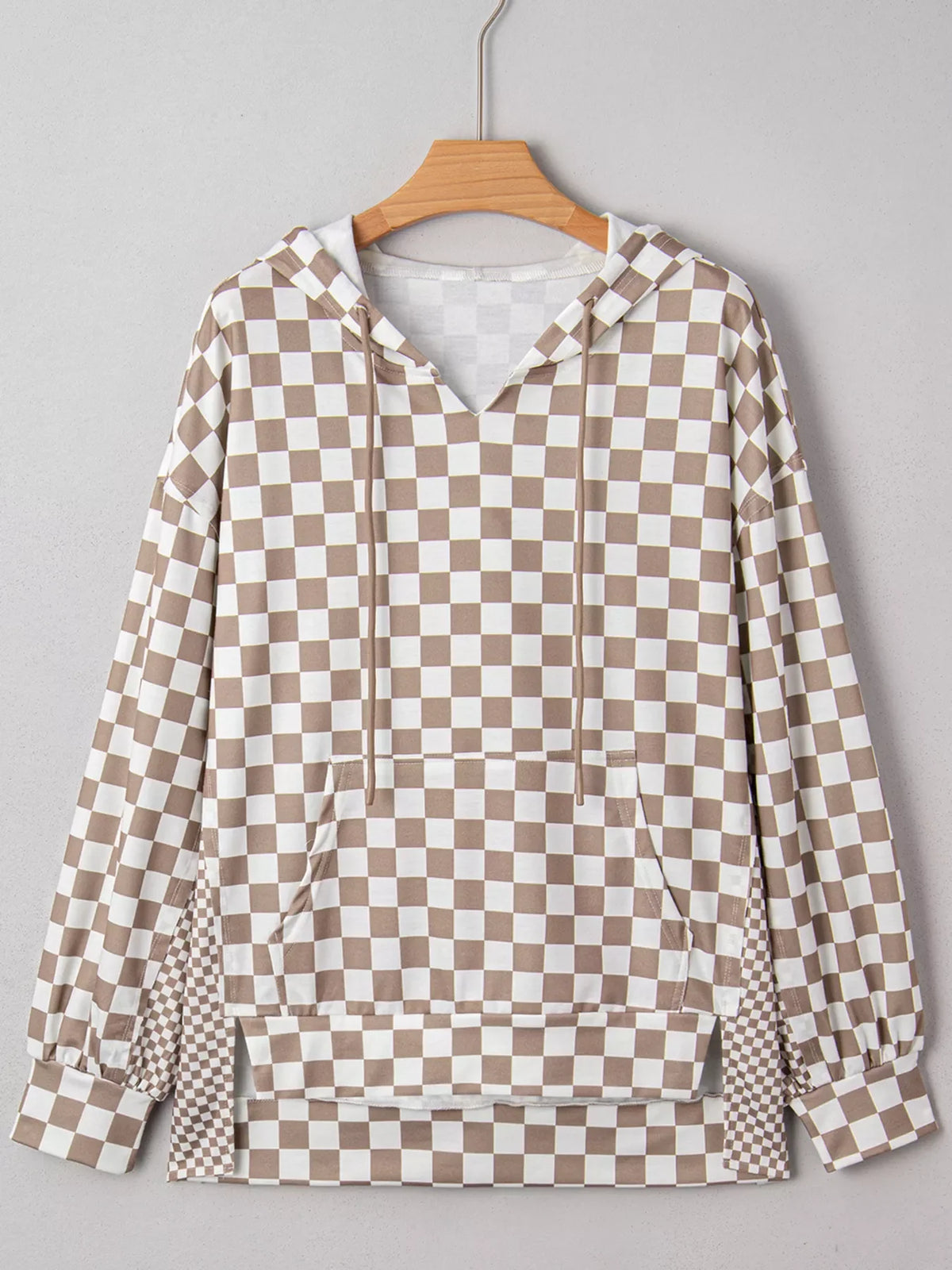 Checkered Oversized Drawstring Hoodie