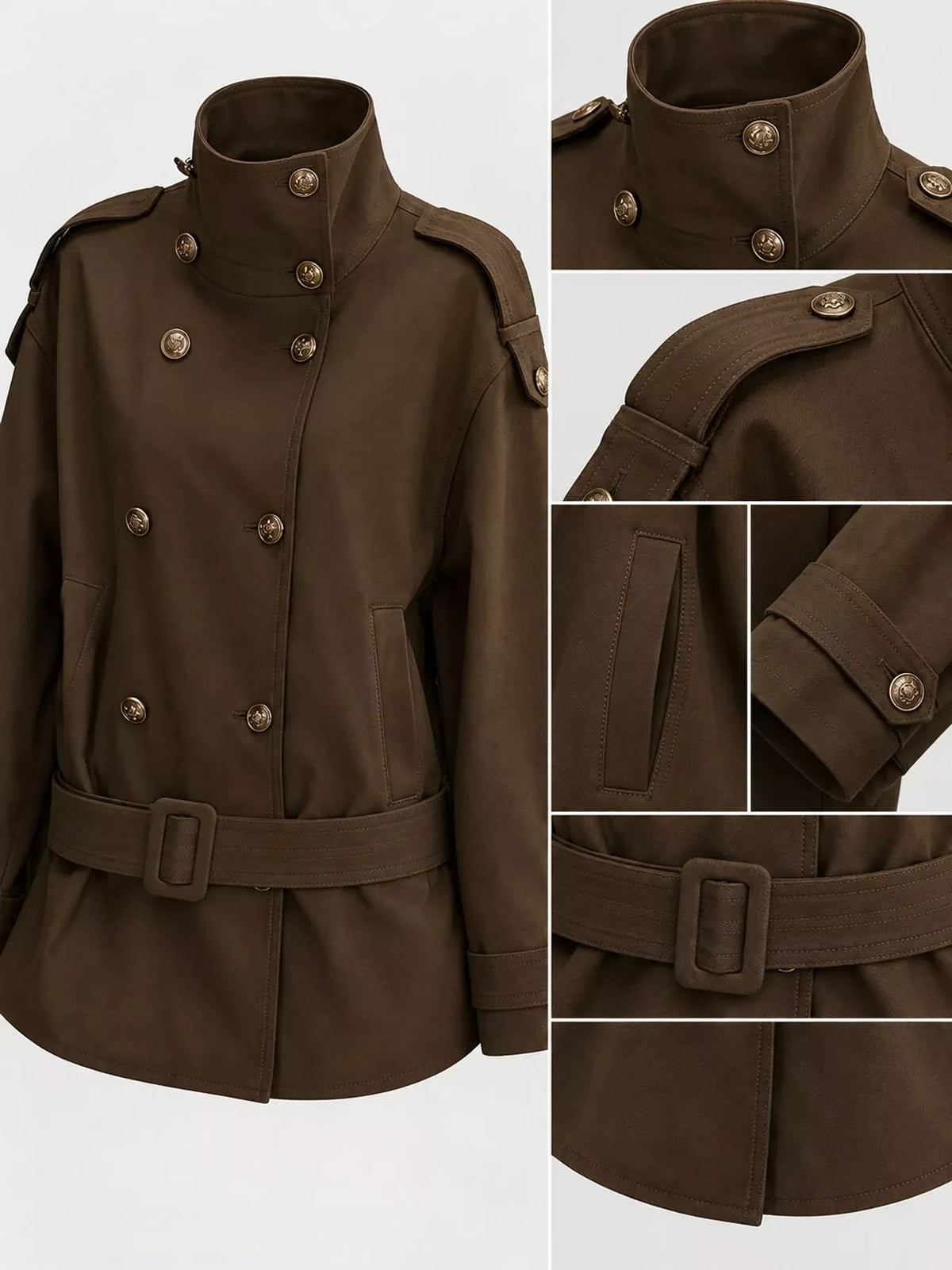 Double-Breasted Turtleneck Trench Outerwear