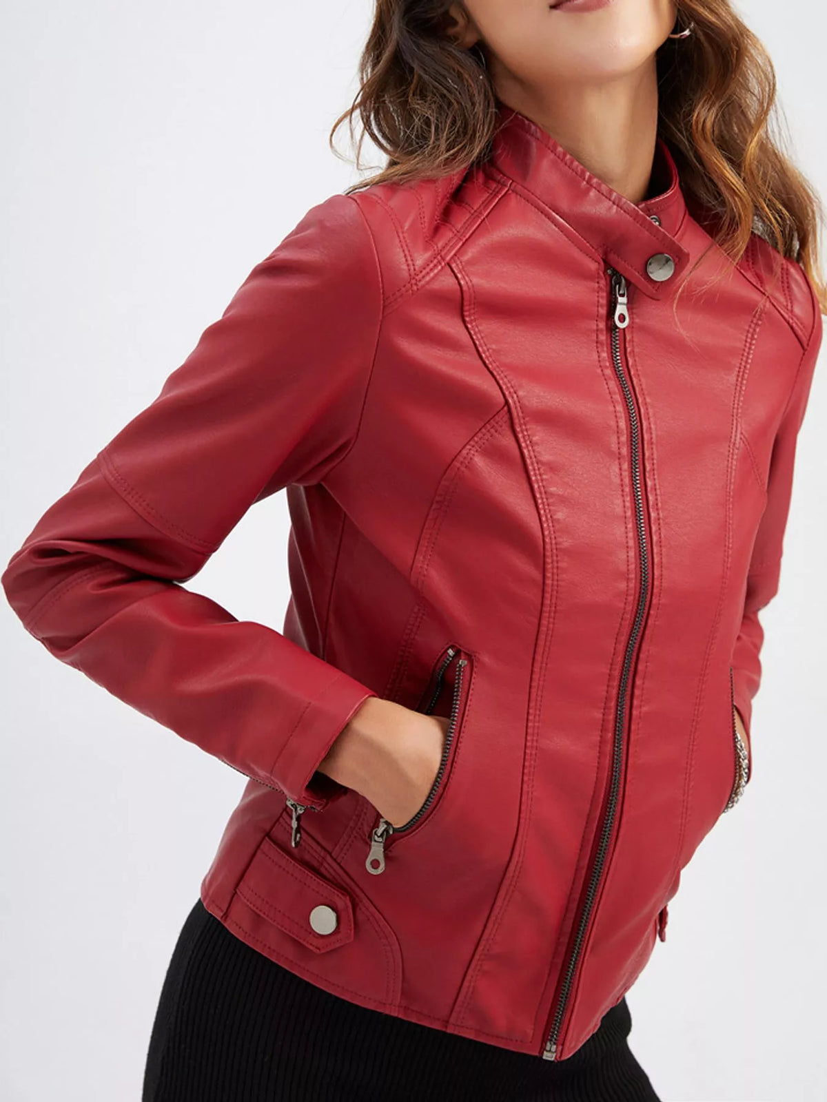 Full Size Slim Fit Faux Leather Moto Jacket Plus Size