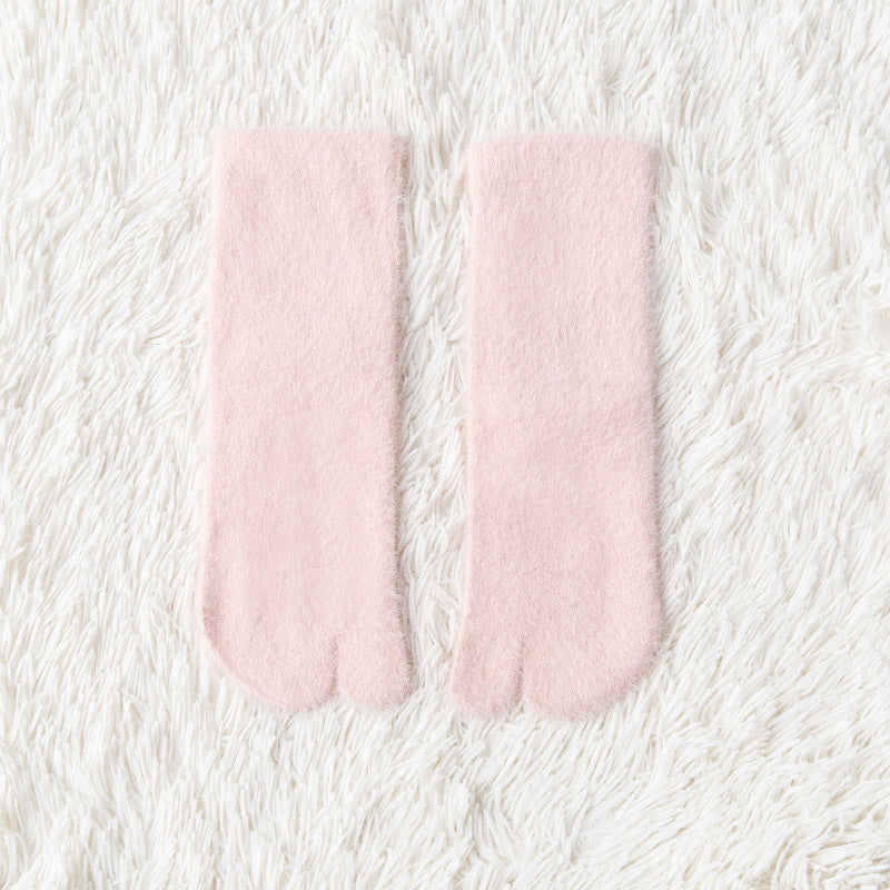 Women's Fleece-lined Thermal Winter Toe Socks Mid-calf Thick Warm