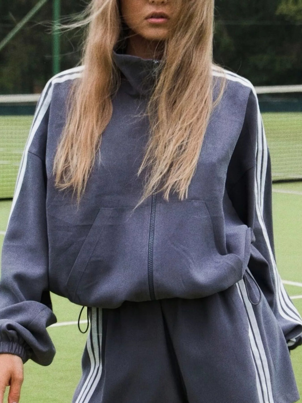 Side Stripe Detail Cropped Sporty Jacket and Shorts Set