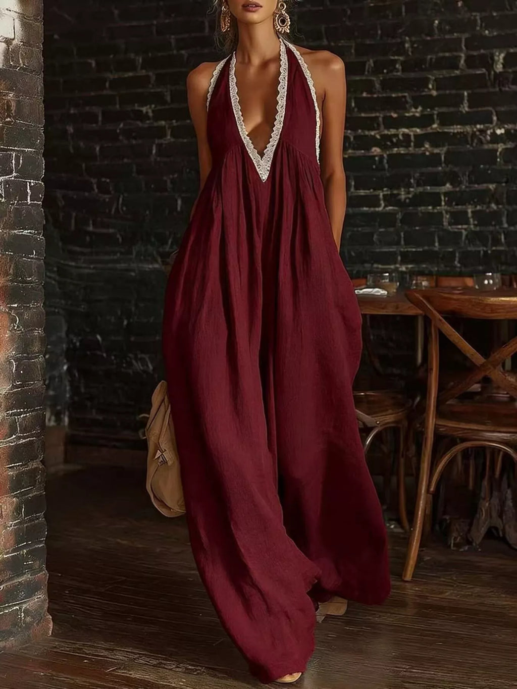 Full Size Lace Trim Wide-Leg Jumpsuit Plus Size